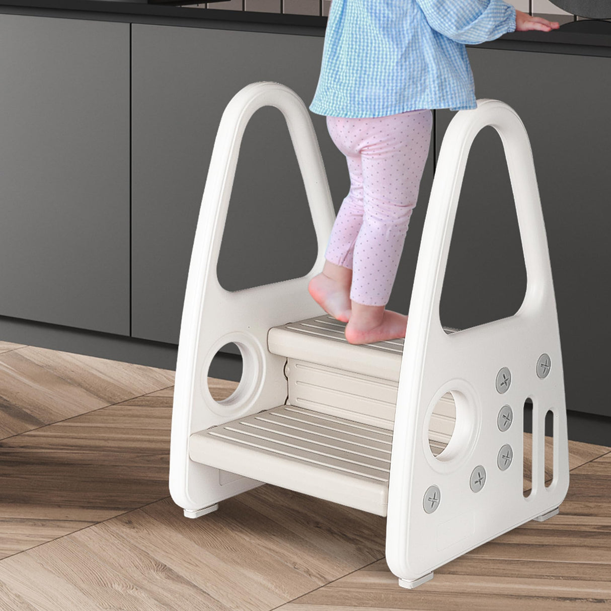 Kids Step Stool Double Toddler Ladder Handles Standing Chair Foot Toilet Child Kitchen Tower Two Steps Training