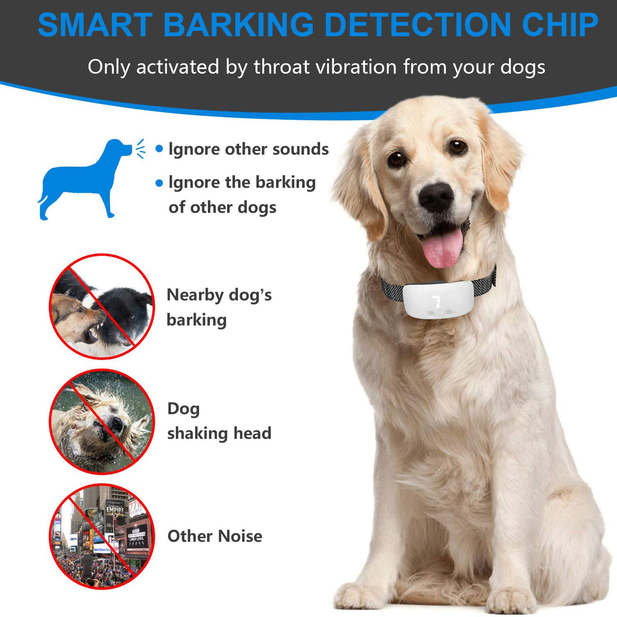 Dog bark Collar Non Shock,ultrasonic Vibration bark Control, Dog Behaviour and Training Collar, USB Rechargeable Train Collar, Humane and Pain Free, for Small Medium Large Dogs (White)