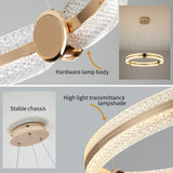 Modern LED Chandelier 48W Round Ring Pendant Lighting with Acrylic in Crystal Shape Dimmable Remote Control Adjustable Circular Ceiling Light Fixture for Dining Living Room, Plating Gold