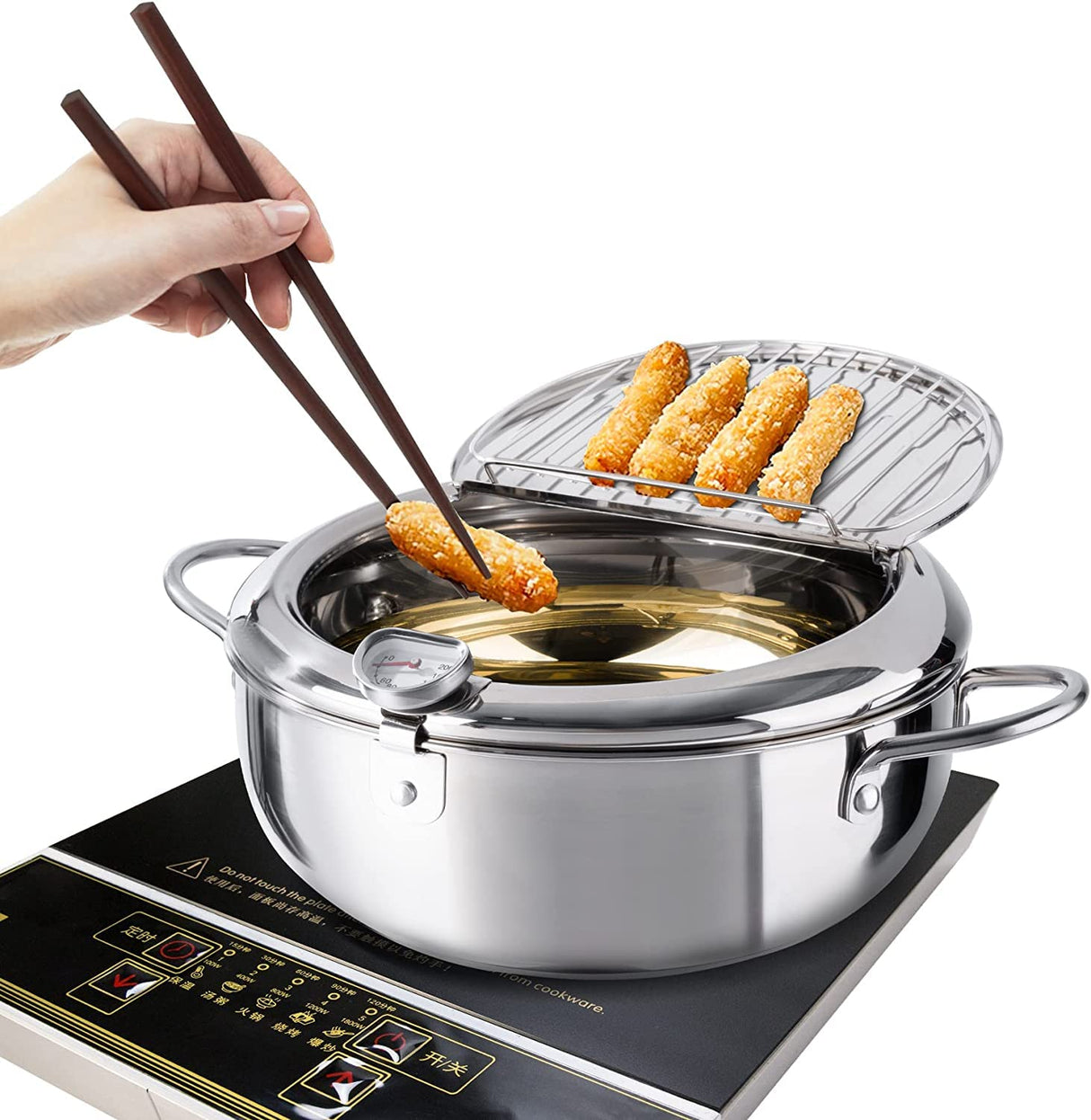 Japanese Deep Fryer Pot - Cookware with Thermometer & Oil Drip Drainer for Healthy Cooking for Frying Tempura, Fish & Chip and Seafood Basket. (28cm/4.2L)