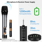 Wireless Microphone with Bluetooth, Professional UHF Dual Handheld Dynamic Metal Mic System Set with Rechargeable Receiver, 160 ft Range, 1/4''Output, for Karaoke Machine, Singing, Amp, PA Speaker