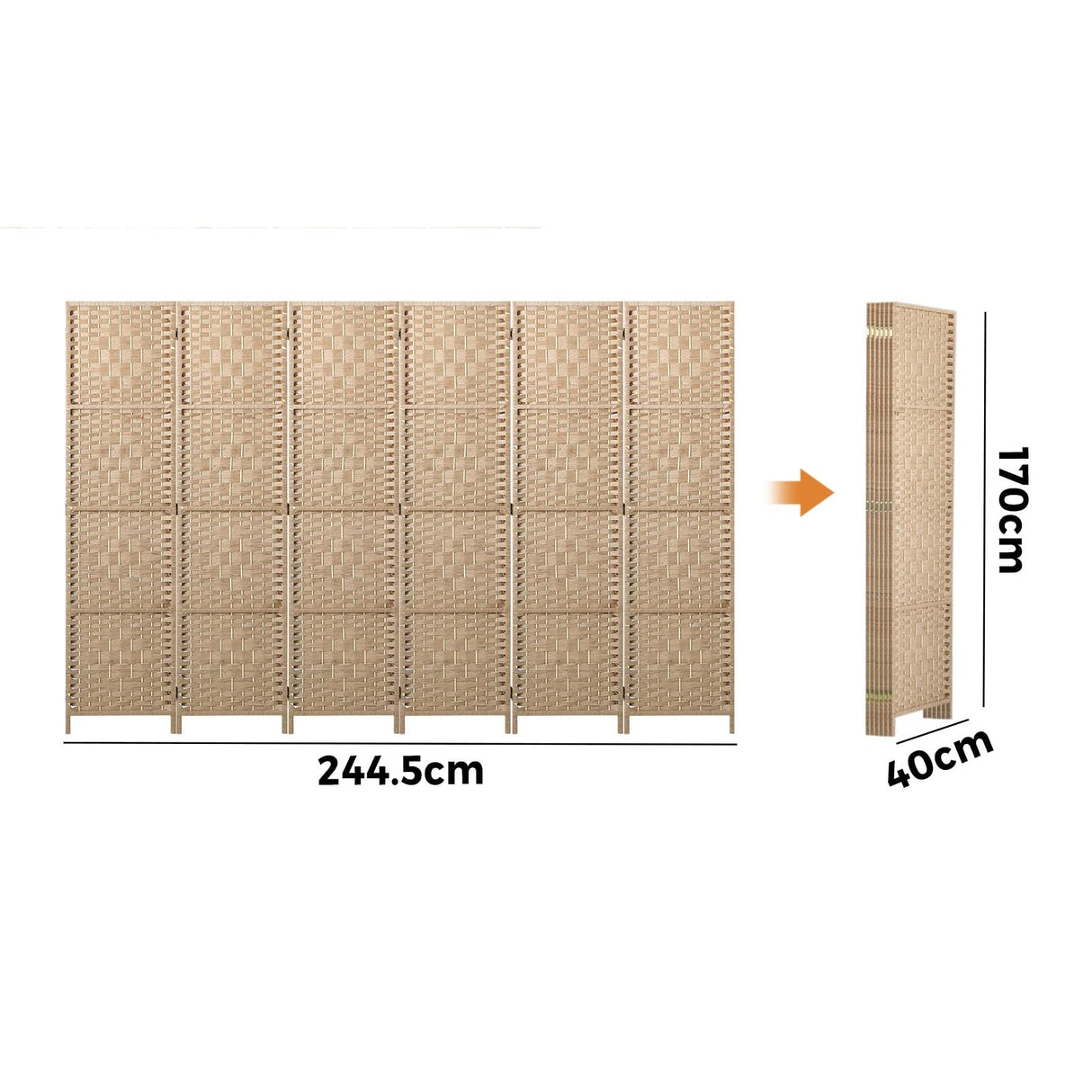 6 Panels Room Divider - Folding Privacy Screen 170CM Height, Portable Hand-Woven Rattan Panel Partition, Wood