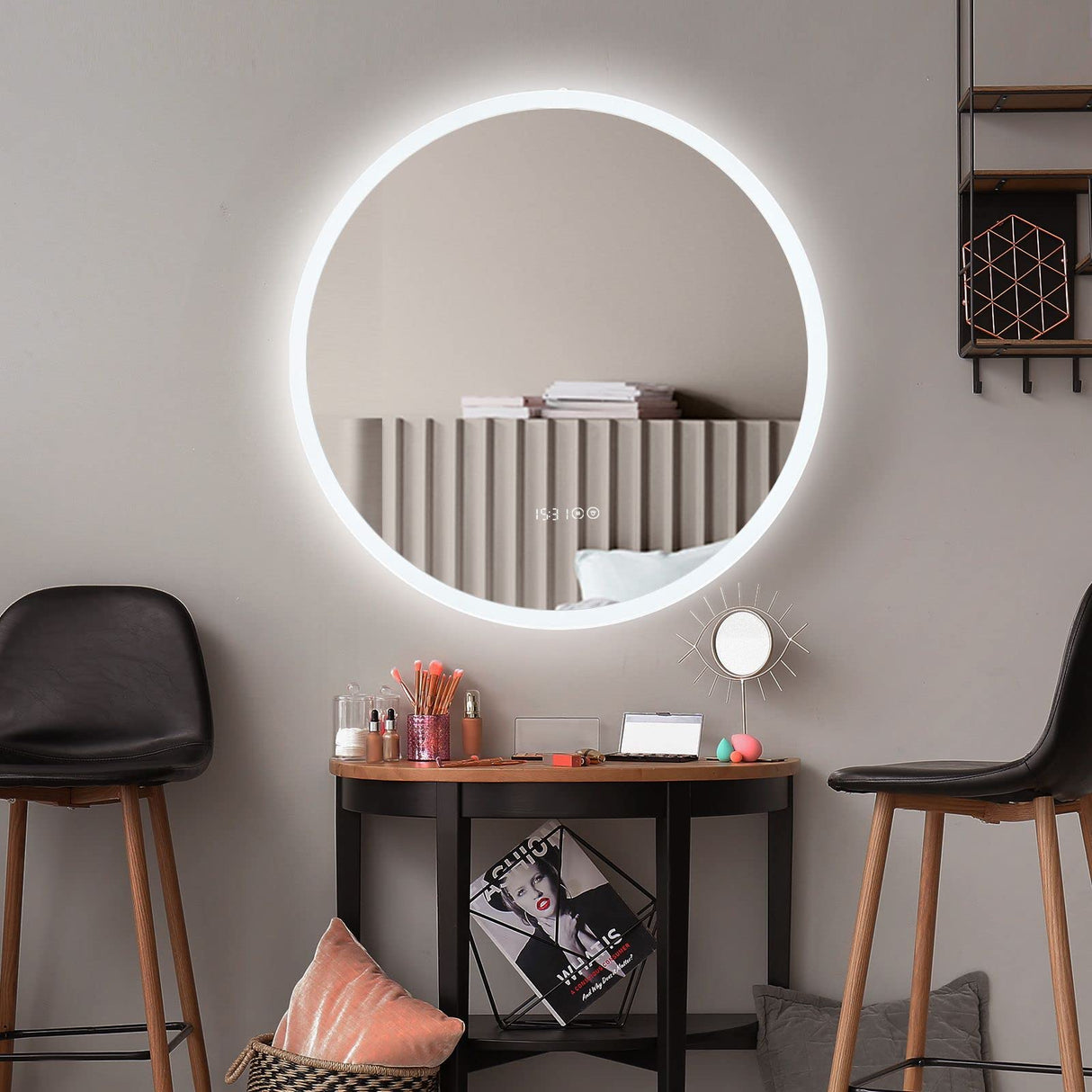 LED Bathroom Mirror Fogless Smart Round Mirror Wall Mounted for Vanity Shower Salon 80cm