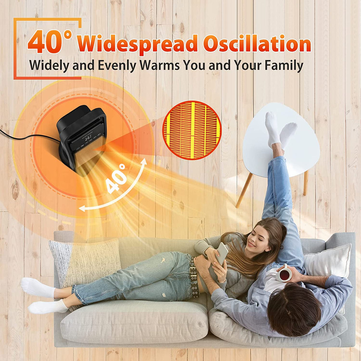 2000W Portable Fan Heater, Self-Regulating Ceramic Heater with Oscillation, 8H Timer, Tip-Over Protection