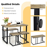 4 Piece Dining Table Set, Modern Kitchen Counter Height Table Set for 4 with Bench & Stools, Sturdy Iron Structure, Space-Saving Furniture Set for Home Pub Breakfast Nook, Oak Grey