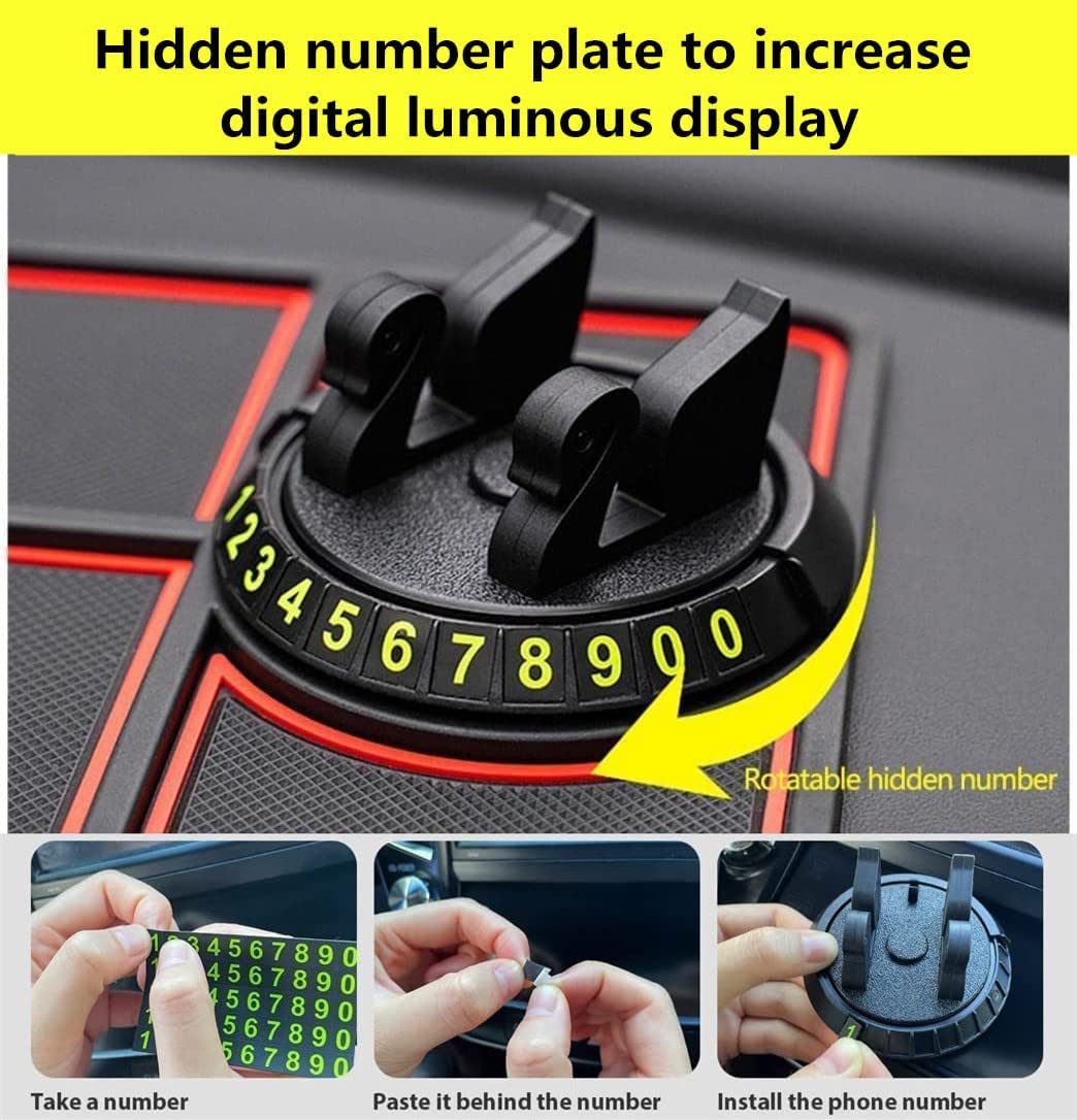 Non-Slip Phone Pad for 4-in-1 Car, 2022 New Multifunctional Anti-Slip Rubber Pad for Car Dashboard,Universal 360°Rotation Car Phone Holder,with Temporary Parking Number, Aromatherapy