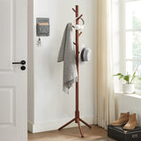 Wooden Coat Rack Tree with 8 Hooks, 3 Adjustable Sizes Free Standing, Solid Wood, Super Easy Assembly Hallway, Entryway Coat Hanger Stand for Clothes Suits (Brown)