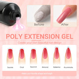 Poly Nail Gel Kit 6 Pcs 15 ML Poly Nail Extension Gel With Slip Solution Base and Top Coat Nail Art Starter Kit for Nail Manicure DIY at Home Kit Gift