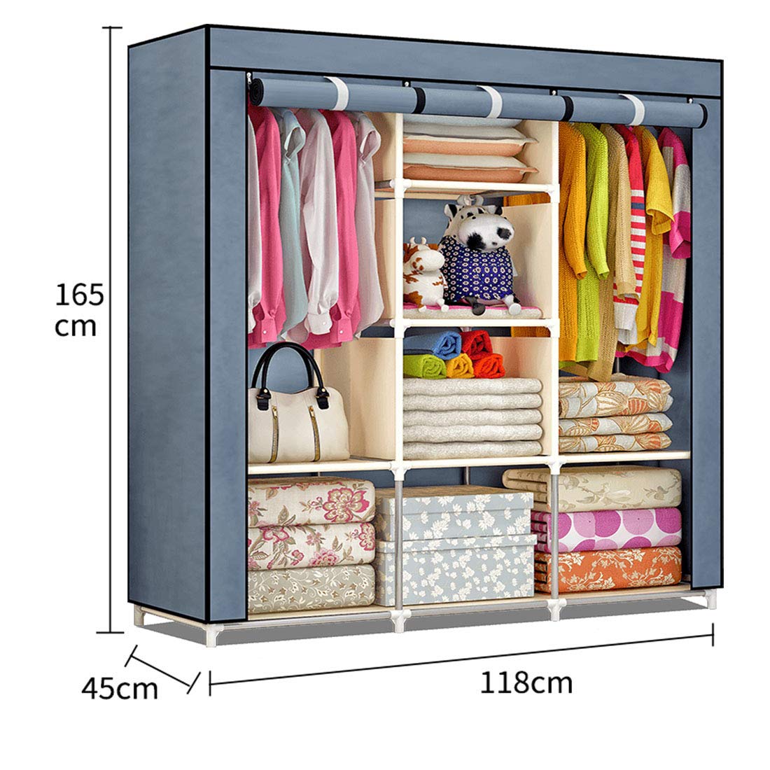 Portable Clothes Closet Canvas Wardrobe Storage Organiser Kids Rack Garment