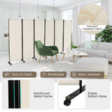 6-Panel Folding Room Divider, 1.72m Rolling Privacy Screen with Lockable Wheels, Portable Wall Divider and Separator, Freestanding Privacy Protection for Living Room, Bedroom, Office