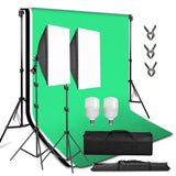 Photography Studio Backdrop Support System + 2X 25W LED Softbox Continuous Lighting Kit with Black/White/Gray/Green Screen Backdrop 2x2m Background Support Stand for Photo Video Shooting