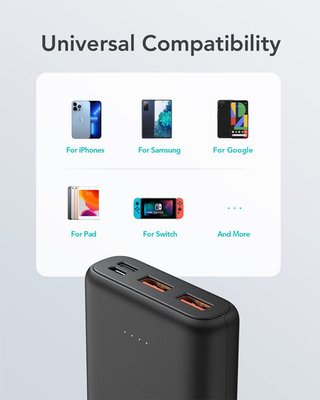 Mini Power Bank 10400mAh, Mini Portable Charger USB C 20W PD & 18W QC with 3 Outputs & 2 Inputs, Fast Charge Smallest Phone Battery Pack Compatible with iPhone/iPad, Samsung, Tablets etc