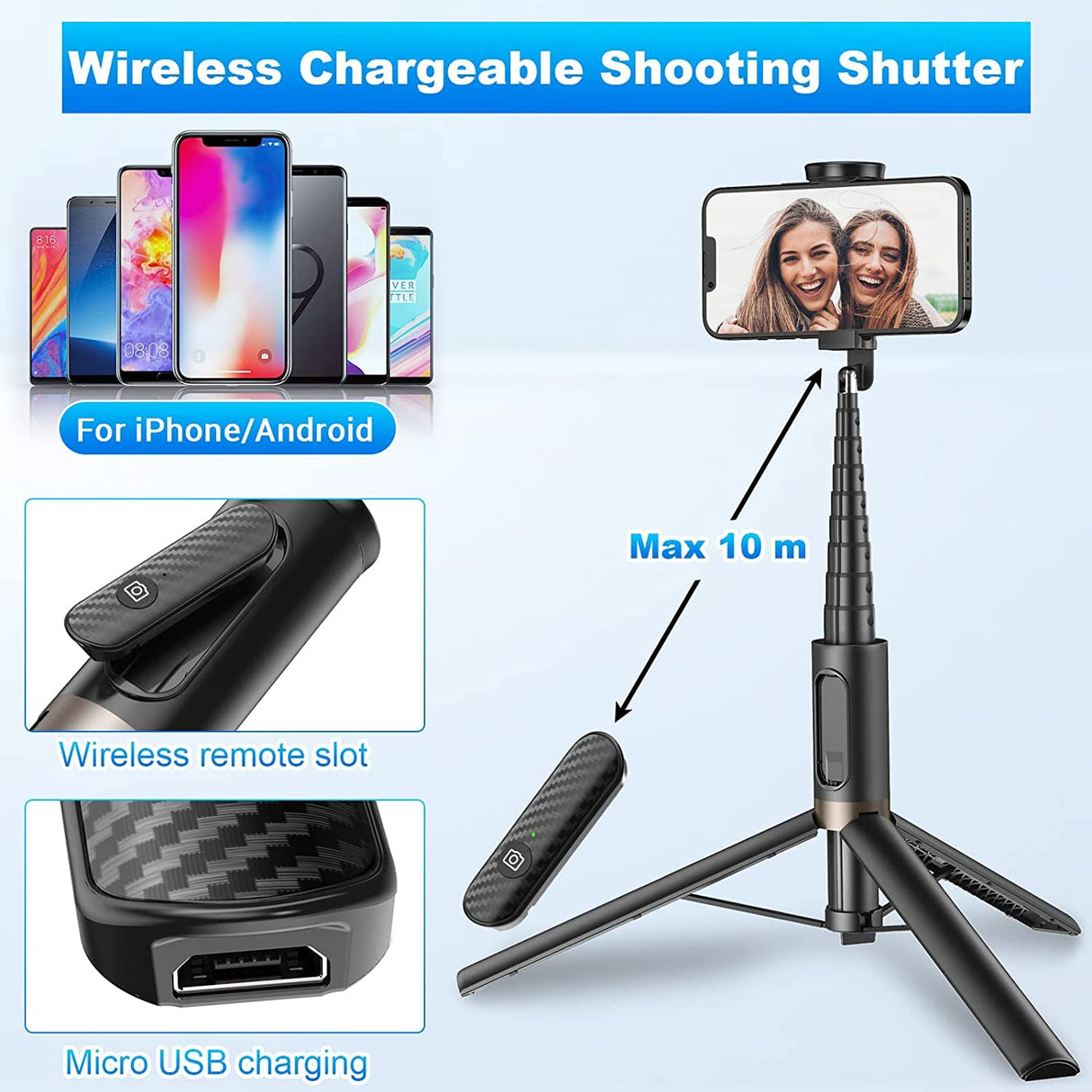 60" Cell Phone Selfie Stick Tripod,Smartphone Tripod Stand All-in-1 with Integrated Wireless Remote,Portable,Lightweight,Extendable Phone Tripod for 4''-7'' iPhone and Android