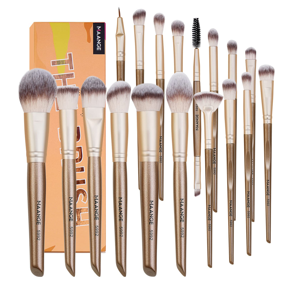 Makeup Brushes ,MAANGE 18 Pcs Professional Makeup Brushes Set Premium Synthetic Foundation Face Powder Blush Eye Shadows Travel Make Up Brushes with Christmas Gift Box（Champagne Gold)