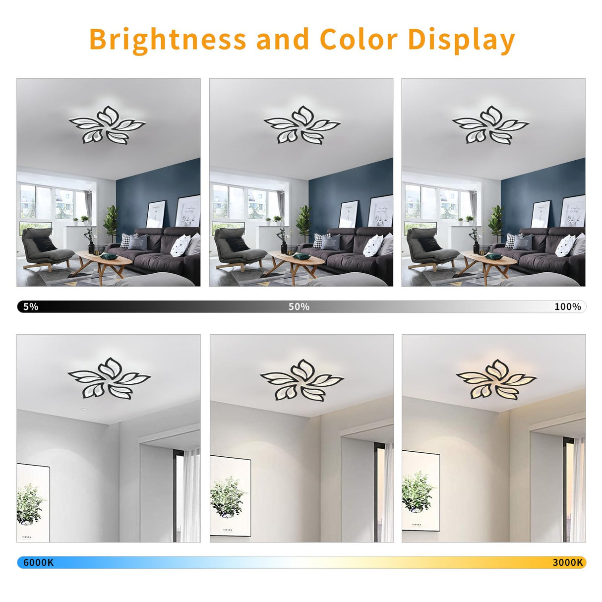 Modern Ceiling Light Dimmable LED Chandelier Flush Mount Ceiling Lights with Remote Control Black Acrylic Leaf Ceiling Lamp Fixture for Living Room Dining Room Bedroom 60W