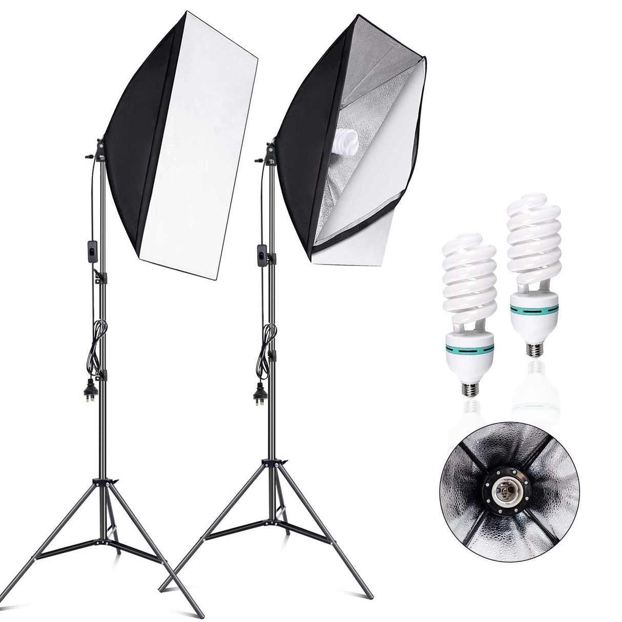 Photo Studio Soft Box Lighting Kit, Bulb Lamp 2 Reflectors for Portrait Product Fashion Shooting Professional Photography Continuous Light Studio Equipment. (softbox+ Backdrop Lighting kit)