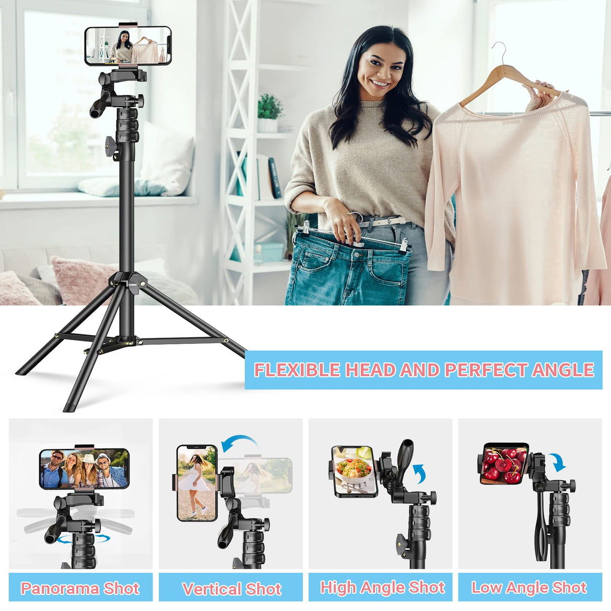 178CM Cell Phone Tripod, Selfie Stick Tripod with Remote for iPhone, 360° Portable Camera Stand Fit for GoPro Pole/iPhone/Android/Camera/Ring Light, Live Stream/Vlogging/Photography.