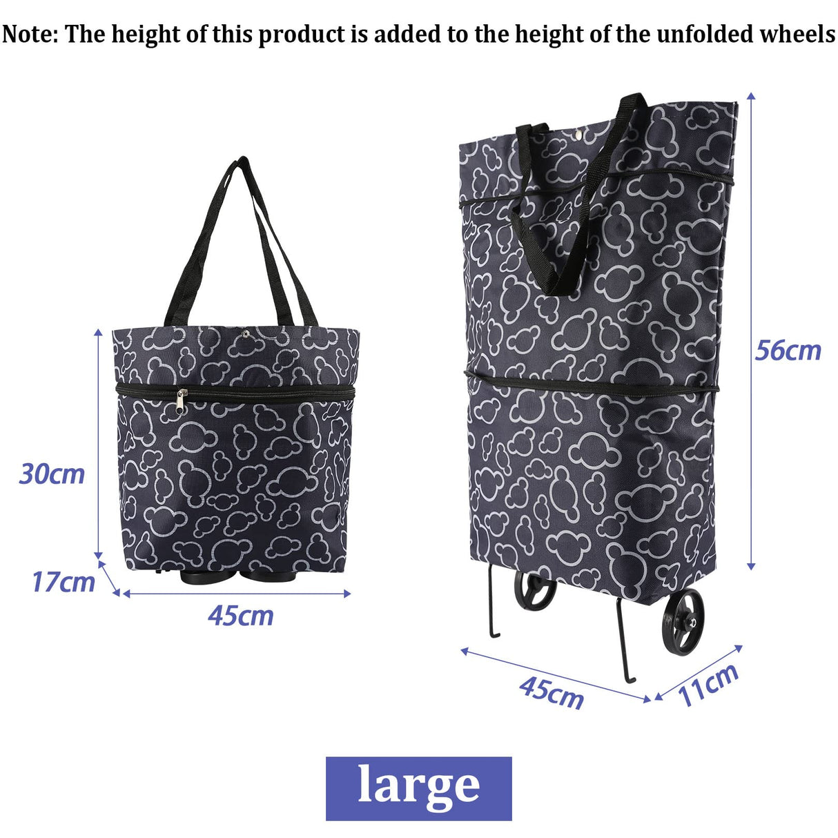 Foldable Shopping Bag with Wheels, Collapsible Trolley Bag on Wheels for Women, Reusable Shopping Trolley Dolly, Heavy-Duty Capacity Bag Gifts for Woman #7306