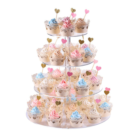 Cupcake Stand, 4-Tier Round Acrylic Cupcake Display Stand Dessert Tower Pastry Stand for Wedding Birthday Theme Party- 15.7 Inches (Transparent)