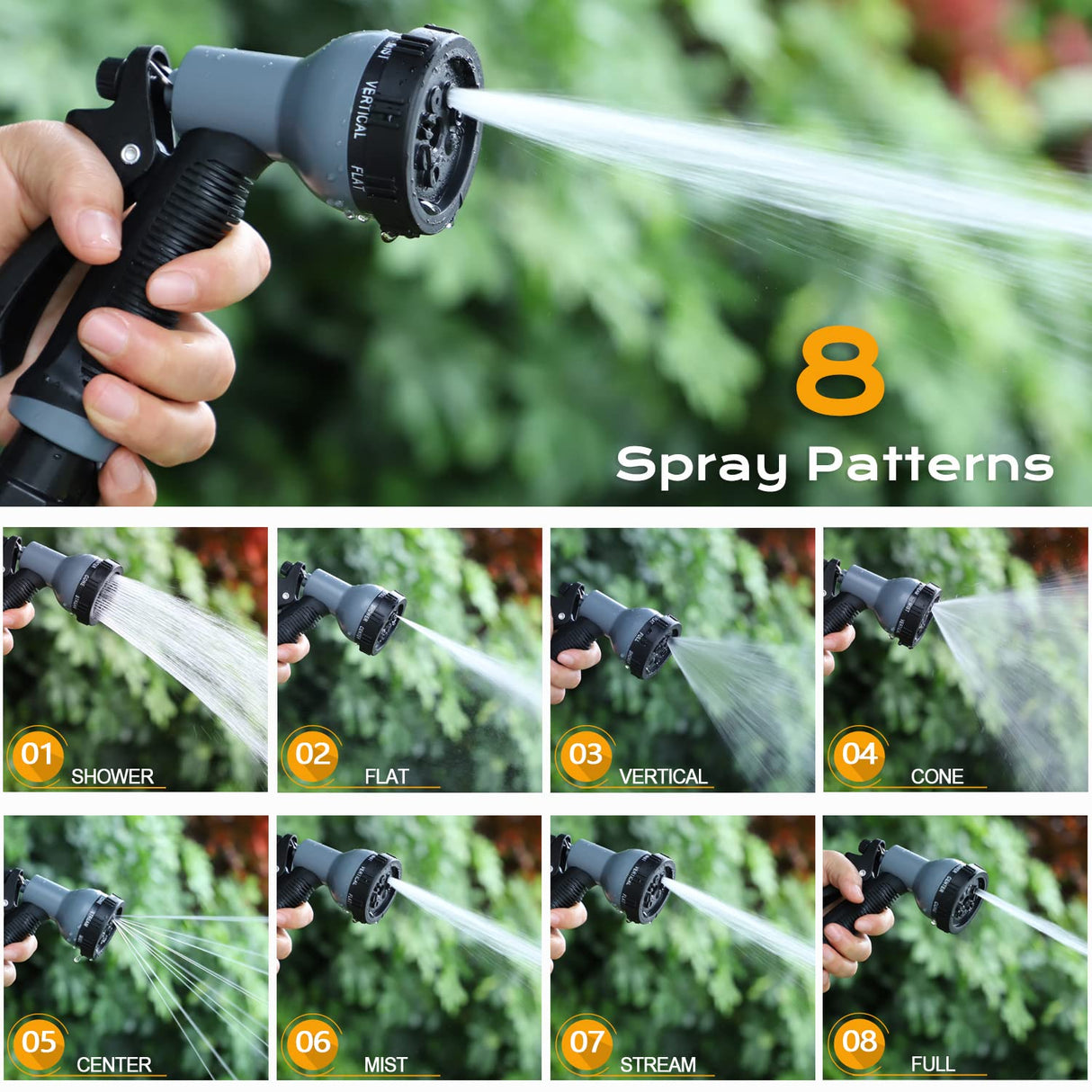 Expandable Garden Water Hose Pipe with 3/4", 1/2" Fittings, Anti-Leakage - Flexible Expanding Hose with 8 Function Spray Nozzle (50Feet/15M)