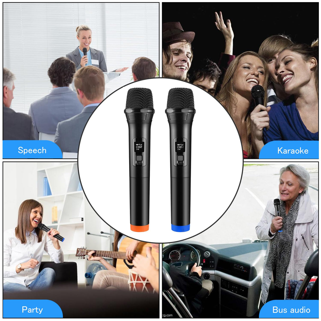 Wireless Microphone FerBuee Dual Professional Cordless Dynamic Mic Handheld Microphone System for Amplifier, PA System, Karaoke, Meeting, Party, Church, DJ, Wedding, 100ft