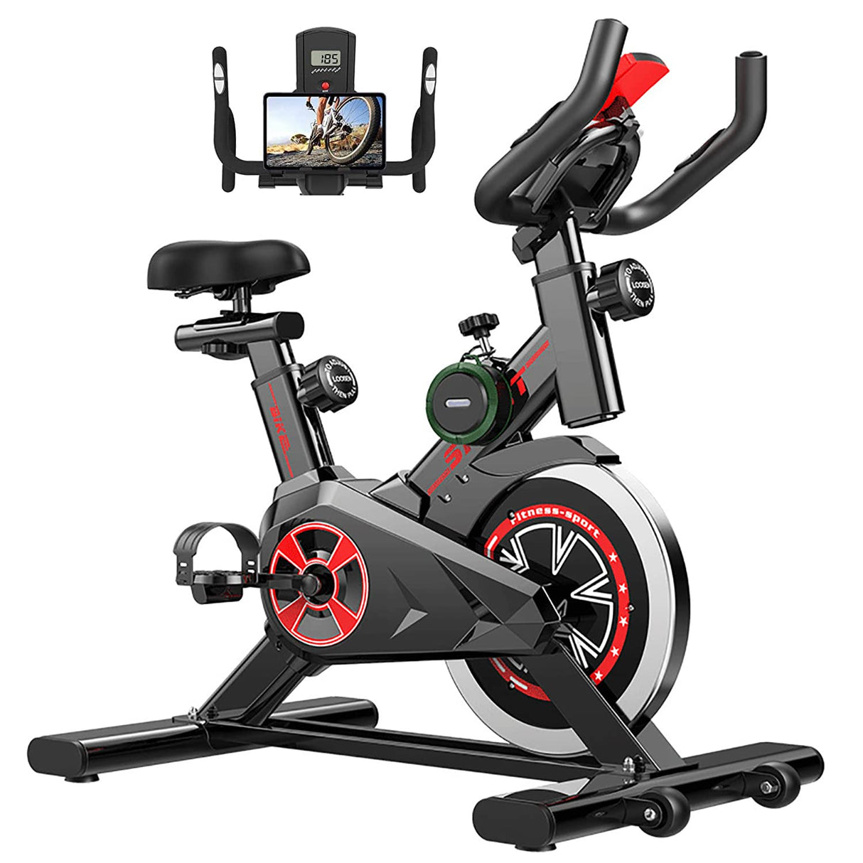 Exercise Bike - Stationary Bike with Heavy Flywheel, Tablet Holder and LCD Monitor, Silent Belt Drive and Comfortable Seat Cushion Indoor Spin Bike for Home Gym Cardio Workout Training