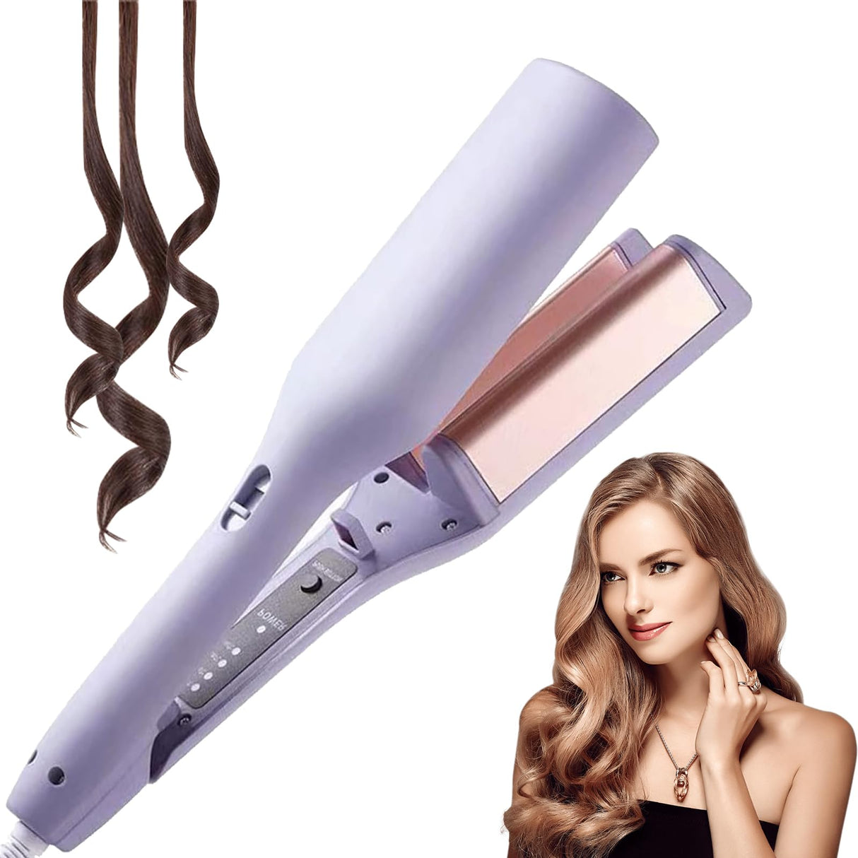 French Wave Curling Iron 32 Mm Simplicity Deep Waves, Romantic French Egg Roll Curling Iron, Hair Crimper, Crimper Hair Tool (Purple)