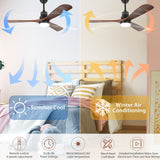 52" Ceiling Fan with Light Remote Control, DC Motor Outdoor LED Modern Smart Ceiling Fans, Wood Walnut Blades, Noiseless Reversible 6-Speed Motor for Bedroom, Garage, Patios, Kitchen, Farmhouse