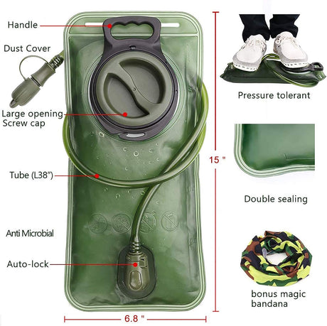 Hydration Bladder, 2L-3L Water Bladder for Hiking Backpack Leak Proof Water Reservoir Storage Bag, BPA-Free Water Pouch Hydration Pack Replacement for Camping Cycling Running, Military Green 2-3 Liter