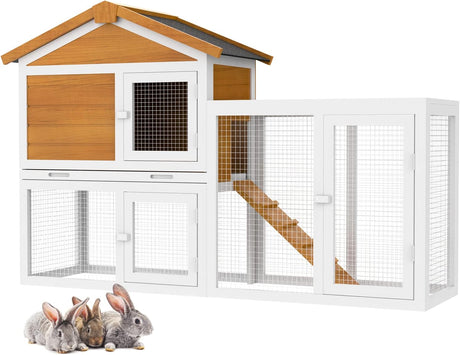 Rabbit Hutch Chicken Coop Waterproof Bunny Cage Outdoor Large Pet House Grey 145.5x45x85cm