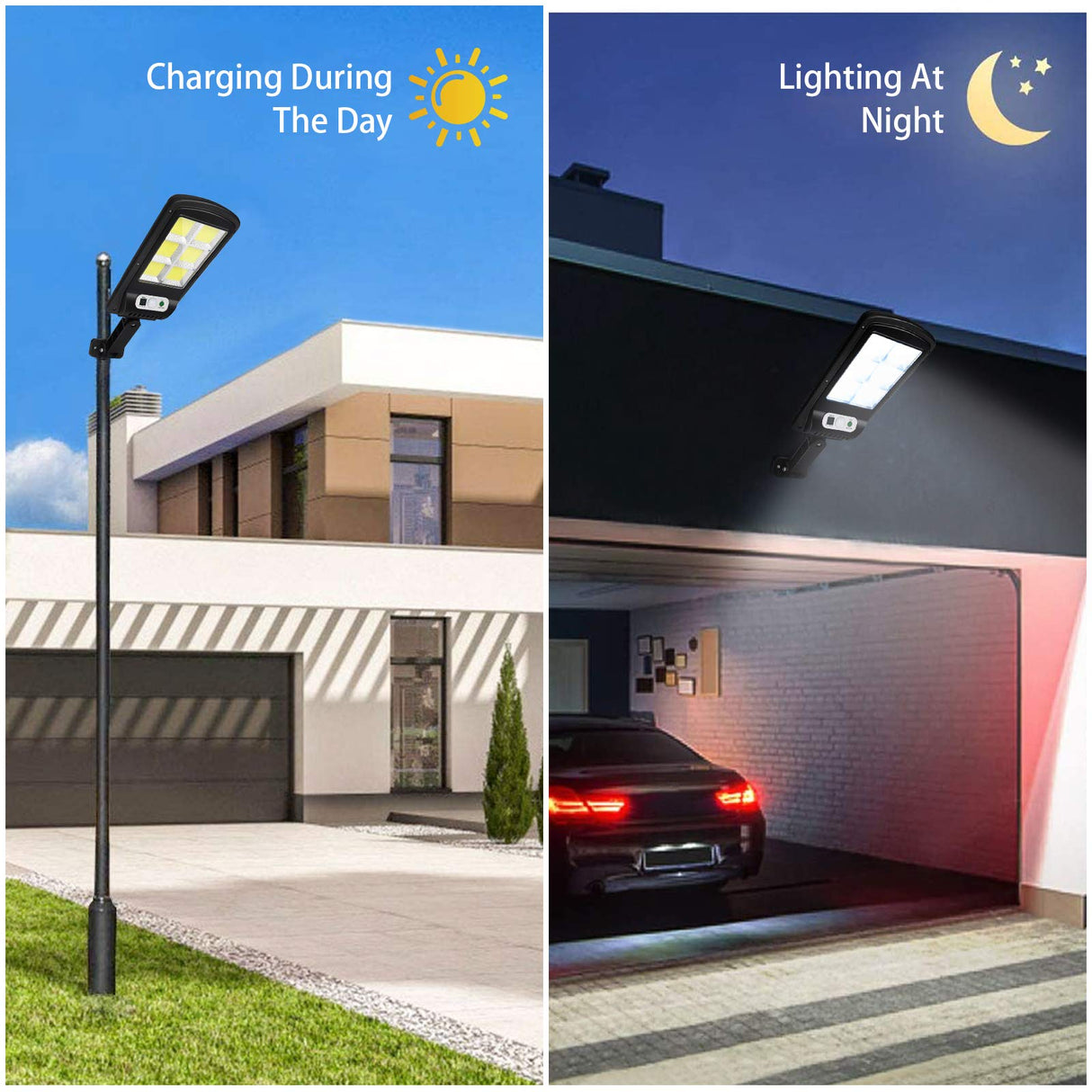 Led Solar Street Lights Outdoor, 2 Pack 120 Led Remote Control Solar Parking Lot Lights Wireless Ip65 Motion Sensor Solar Security Wall Light with 3 Modes for Garden, Street, Deck, Yard, Garage, Patio