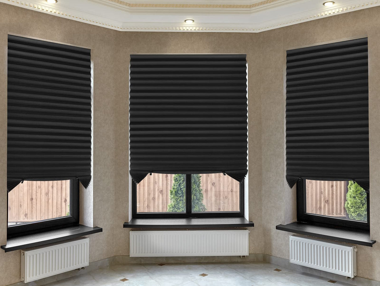 Mirrotek Pleated Window Paper Shades Room Darkening Blinds Black 36" x 69" (Pack of 6 Temporary Shades)