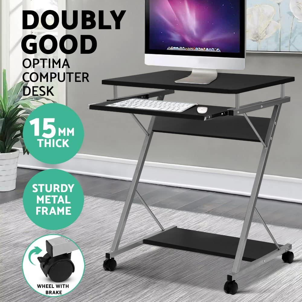 Computer Desk Office Desk Mobile with Wheels Black