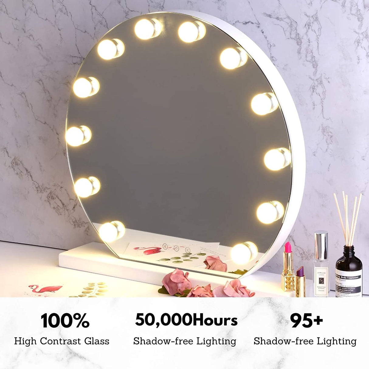 Vanity Mirror with Lights, 24W 19 Inch Hollywood Lighted Makeup Mirror with 12 Dimmable LED Bulbs for Dressing Room, Tabletop