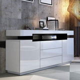 Buffet Sideboard Cabinet Storage High Gloss Front with 2 Doors & 3 Drawers Bedroom Living Room Furniture White 160CM