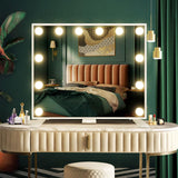 Hollywood Makeup Mirror 12 LED Lighted Vanity Mirror Dimmable Lights Dressing Mirror Wall Mounted or Tabletop,Touch Screen, USB Charge Port, Phone Holder for Dressing Room, Bedroom 55x45cm