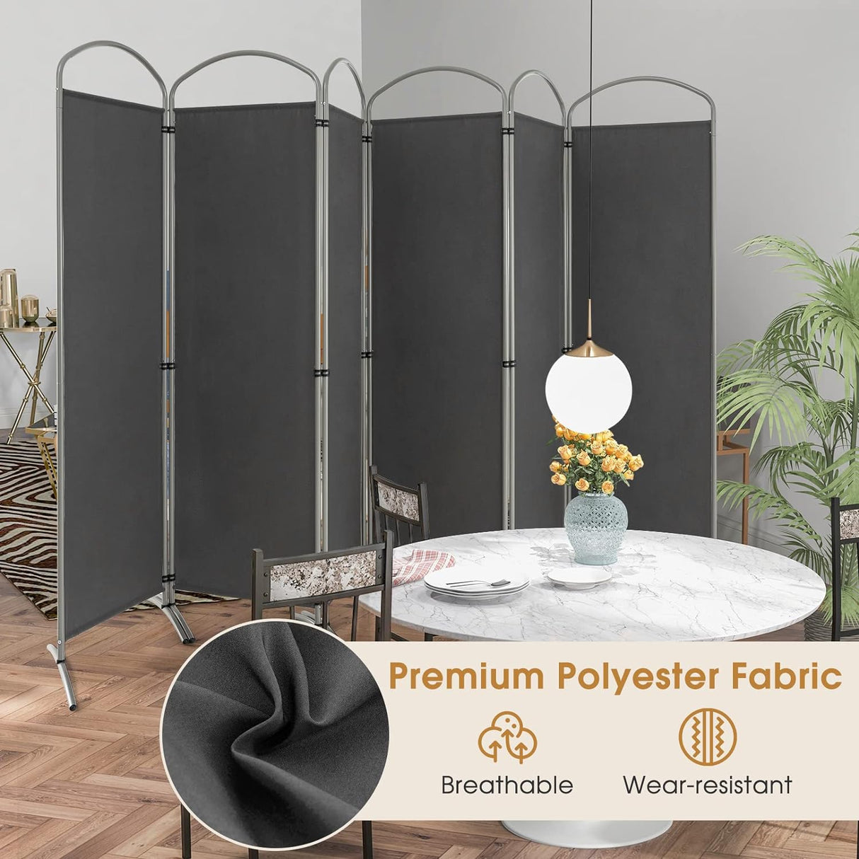 6-Panel Folding Room Divider, Privacy Screen, Portable Polyester Fabric Wall Divider and Separator, Freestanding Privacy Protection for Living Room, Bedroom, Office