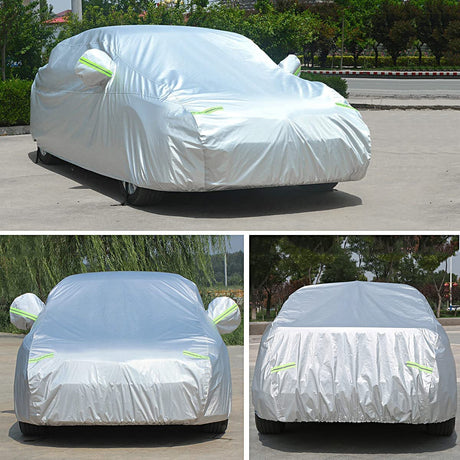 SUV Cover 190T Polyester Car Cover Waterproof All Weather for Automobiles, UV Protection Rainproof Windproof Outdoor Indoor Full Car Cover Universal Fit for Sedan SUV, (Silver)