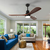 52" Ceiling Fan with Light Remote Control, DC Motor Outdoor LED Modern Smart Ceiling Fans, Wood Walnut Blades, Noiseless Reversible 6-Speed Motor for Bedroom, Garage, Patios, Kitchen, Farmhouse