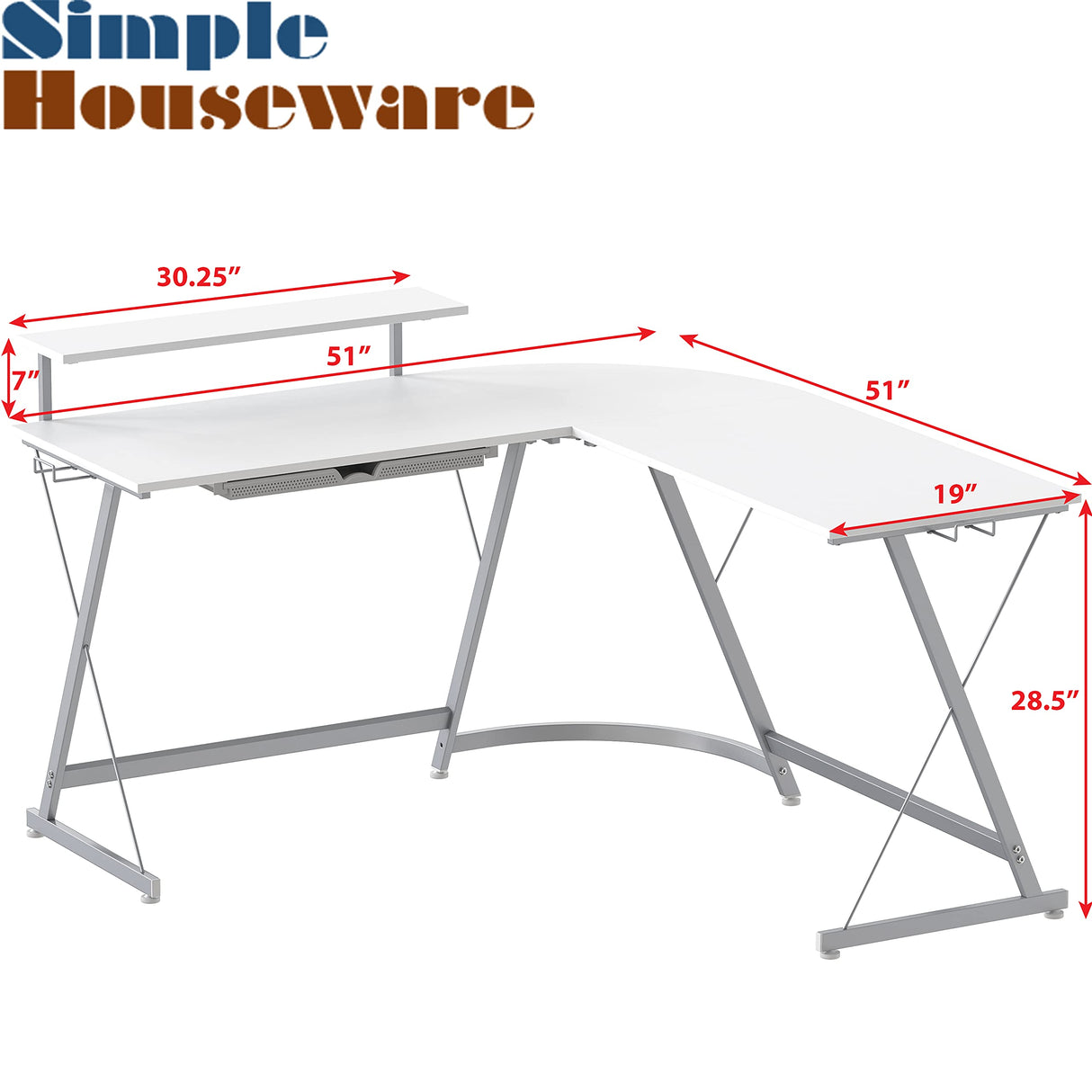 Gaming L-Shaped Computer Desk with Monitor Stand, White