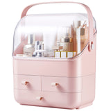 Pink Makeup Organizer Holder Cosmetic Storage Box with Dust Free Cover Portable Handle,Fully Open Waterproof Lid, Dust Proof Drawers,Great for Bathroom Countertop Bedroom Dresser