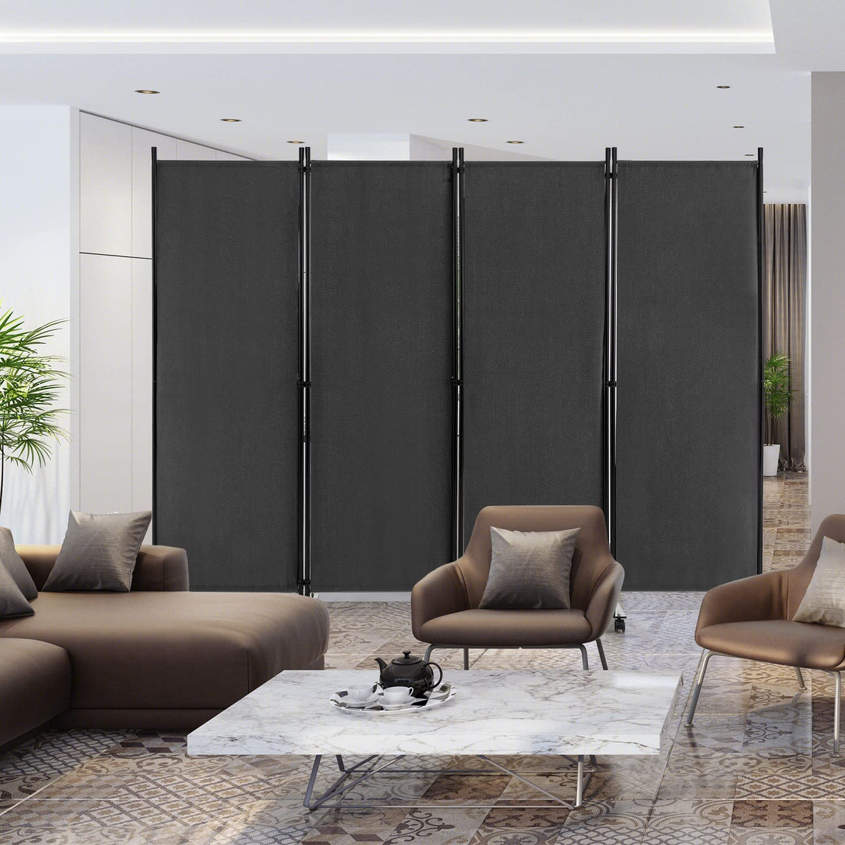 4-Panel Folding Room Divider, 1.73m Rolling Privacy Screen with Lockable Wheels, Portable Wall Divider and Separator, Freestanding Privacy Protection for Living Room, Bedroom, Office