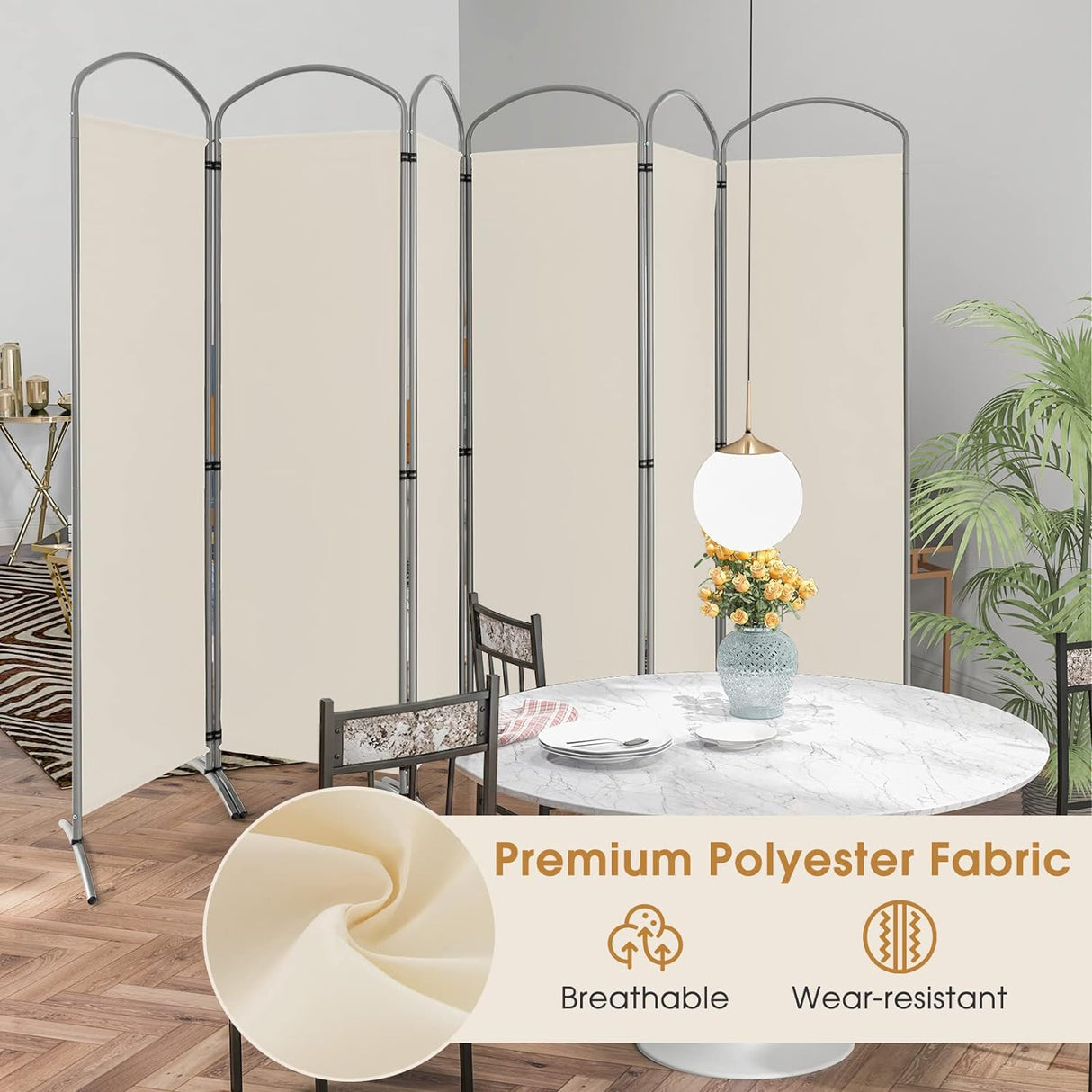 6-Panel Folding Room Divider, Privacy Screen, Portable Polyester Fabric Wall Divider and Separator, Freestanding Privacy Protection for Living Room, Bedroom, Office