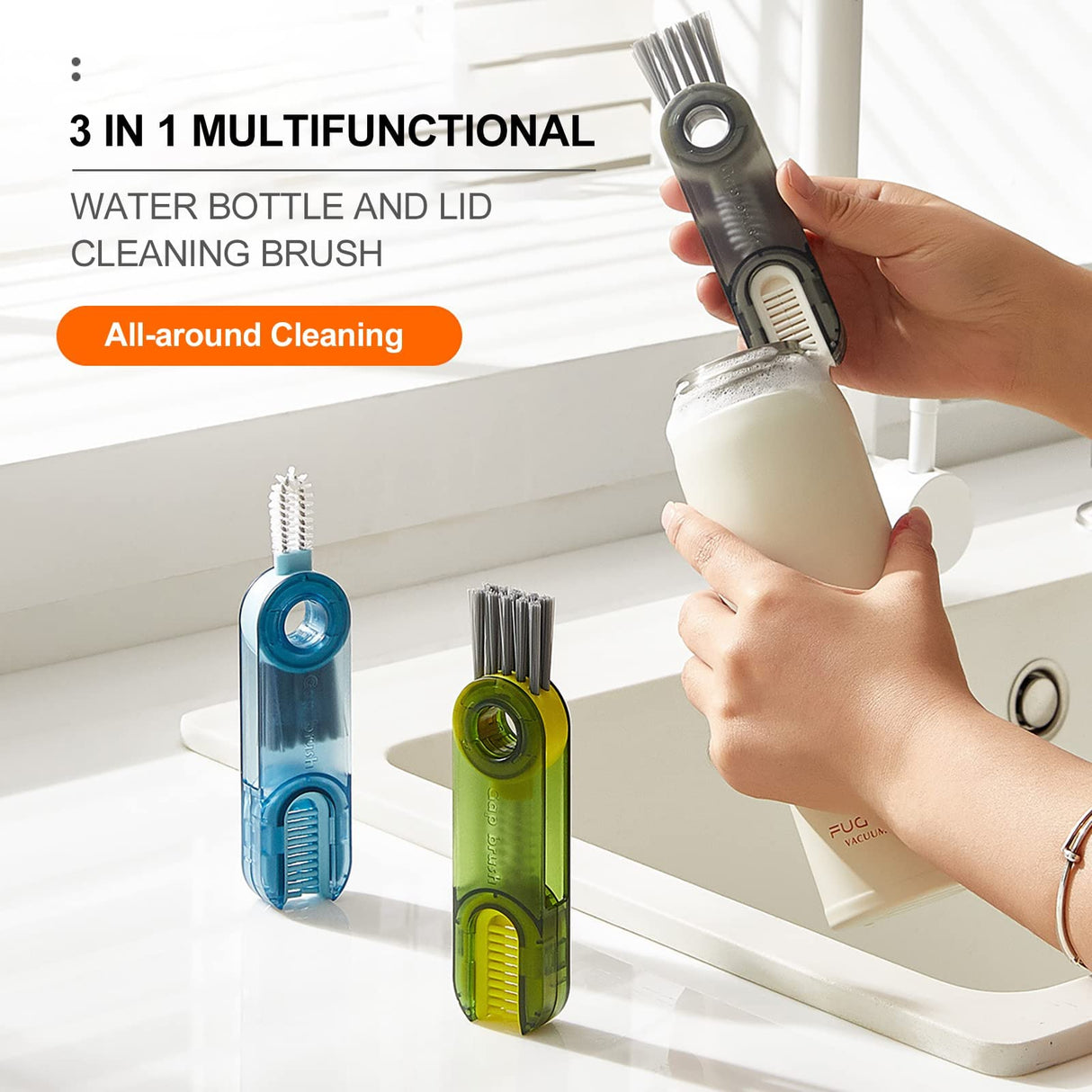 3 in 1 Multifunctional Cleaning Brush,Tiny Bottle Cup Lid Detail Brush,Multipurpose Bottle Gap Cleaner Brush,Cup Lid Crevice Cleaning Brush for Water Bottle,Nursing Bottle,Cups