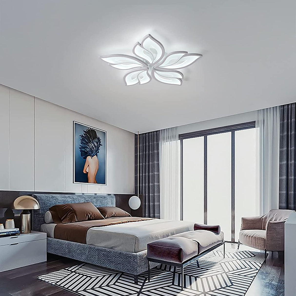 Modern Ceiling Light,23.6” Dimmable LED Chandelier Flush Mount Ceiling Lights,Remote Control Acrylic Leaf Ceiling Lamp Fixture for Living Room Dining Room Bedroom 60W