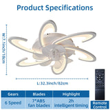 Low Profile Ceiling Fans with Lights and Remote/APP Control,3 Light Color Changes，6 Wind Speed Modes,Flush Mount Ceiling Fan Light,Modern Ceiling Light with Fan for Bedroom/Study/Office 82cm