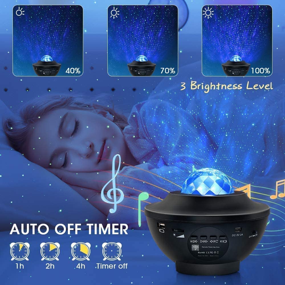 Galaxy Projector,Star Projector Light Ocean Wave Star Night Light ,Adjustable Lightness Remote Control Timer 10 Lighting Modes ,Built-in Music Speaker for Kids Bedroom Christmas Wedding Gift