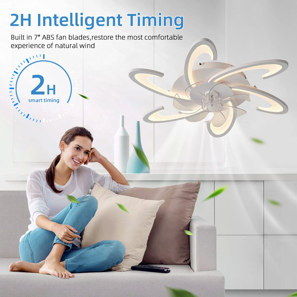 Low Profile Ceiling Fans with Lights and Remote/APP Control,3 Light Color Changes，6 Wind Speed Modes,Flush Mount Ceiling Fan Light,Modern Ceiling Light with Fan for Bedroom/Study/Office 82cm