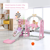 4 in 1 Toddler Slide and Swing Set, Kids Play Climber Slide Play set with Basketball Hoop, Extra Long Slide & Ball, Baby Swing Set for Indoor Outdoor Backyard (Pink)