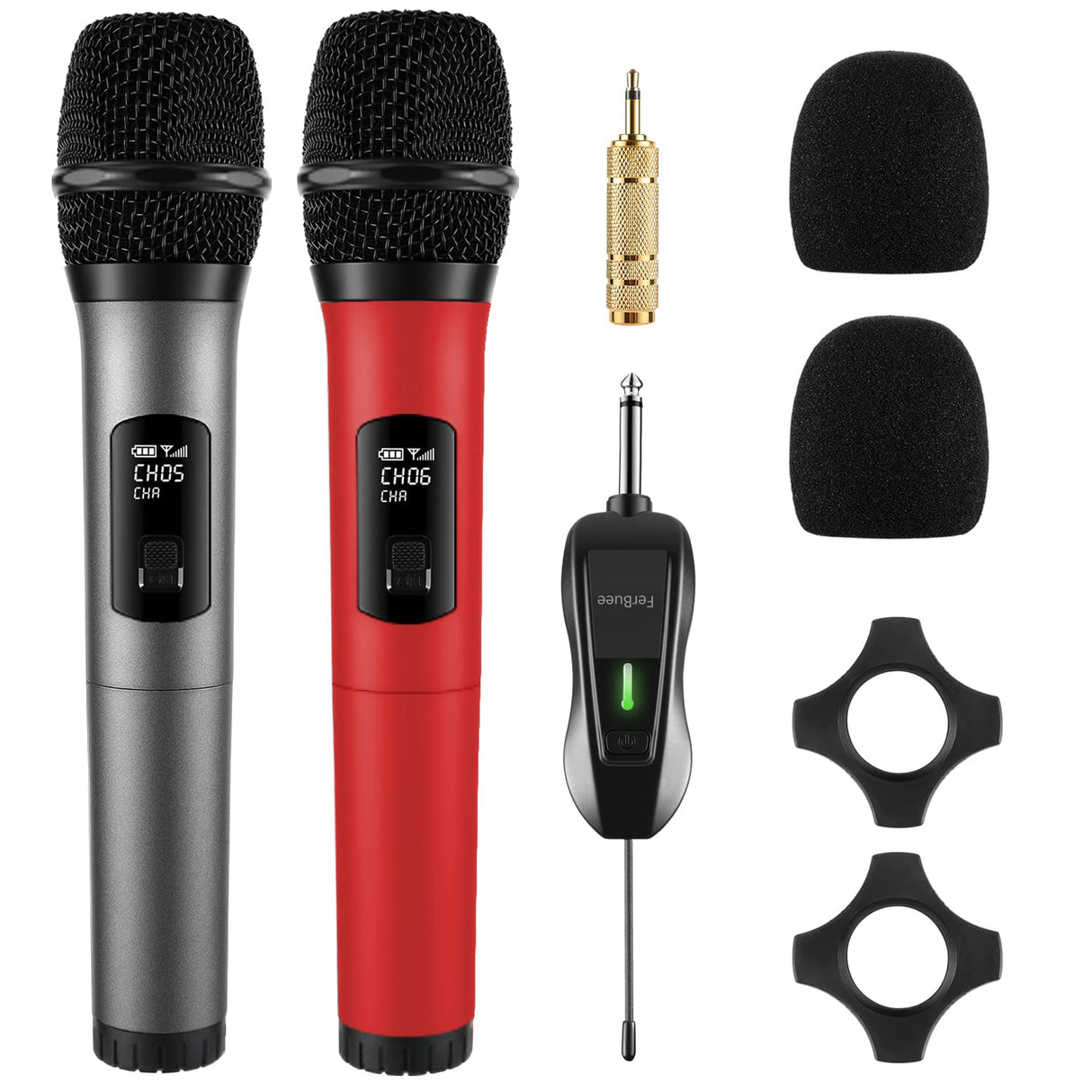 Wireless Microphone Dual Professional Cordless Dynamic Mic Handheld Microphone System for Amplifier, PA System, Karaoke, Meeting, Party, Church, DJ, Wedding, 100ft